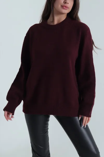 Bordo Rahat Kalıp Triko Kadın Kazak 489645