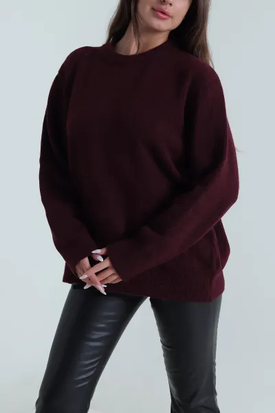 Bordo Rahat Kalıp Triko Kadın Kazak 489645