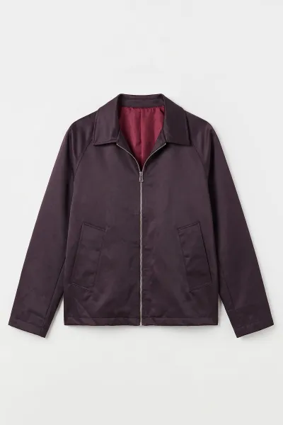 Bordo Reglan Kol Fermuarlı Erkek Ceket 491794
