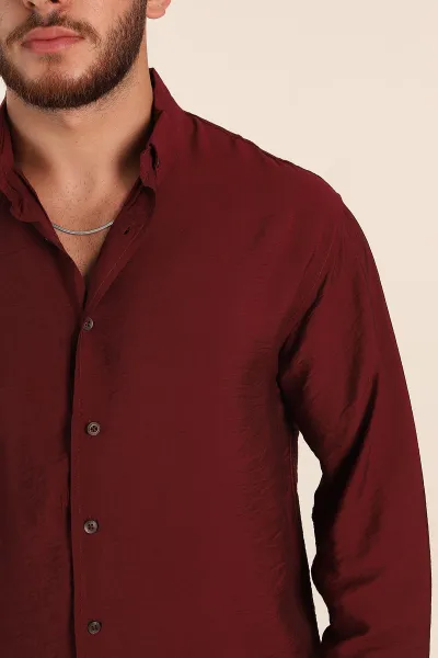 Bordo Regular Fit Ata Yaka Basic Uzun Kollu Erkek Gömlek 370030