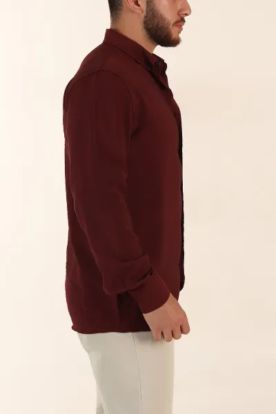 Bordo Regular Fit Ata Yaka Basic Uzun Kollu Erkek Gömlek 370030