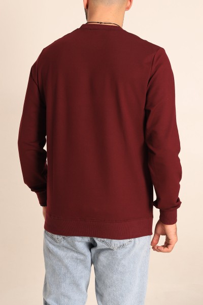 Bordo Regular Fit Basic Bisiklet Yaka Erkek Sweatshirt 217615
