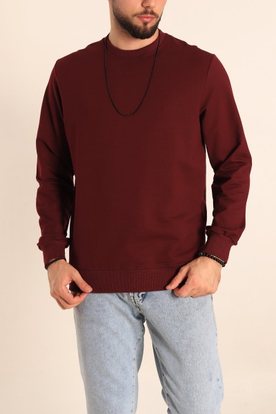 Bordo Regular Fit Basic Bisiklet Yaka Erkek Sweatshirt 217615
