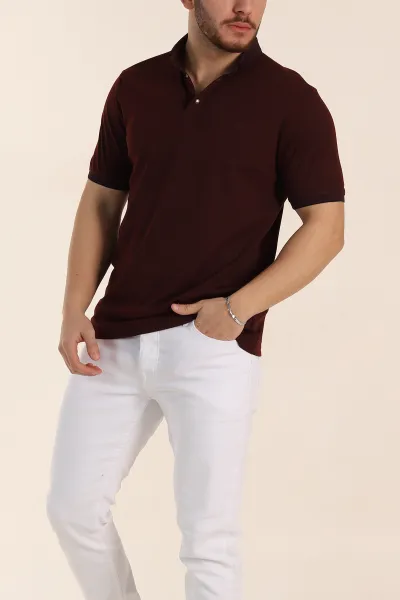 Bordo Regular Fit Çıt Çıt Düğmeli Polo Yaka Erkek Tişört 338438