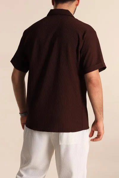 Bordo Regular Fit Fitilli Doku Kısa Kollu Erkek Gömlek 275490