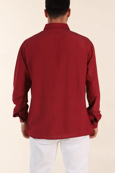 Bordo Regular Fit İnce Çizgili Uzun Kollu Erkek Gömlek 369339
