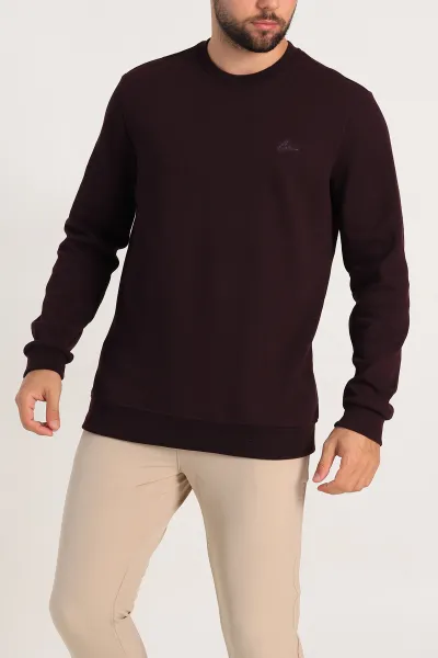 Bordo Regular Fit İnterlok Kumaş Pike Doku Basic Erkek Sweatshirt 305427