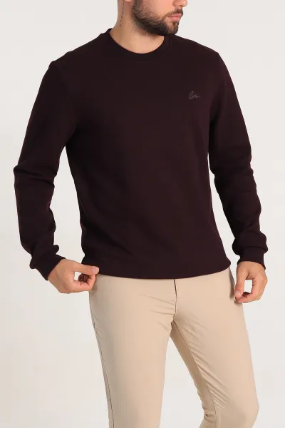 Bordo Regular Fit İnterlok Kumaş Pike Doku Basic Erkek Sweatshirt 305427