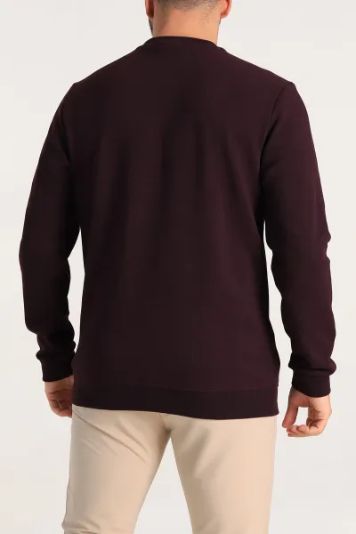 Bordo Regular Fit İnterlok Kumaş Pike Doku Basic Erkek Sweatshirt 305427