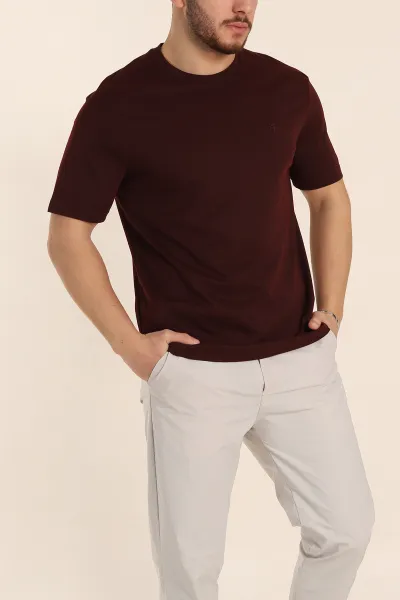bordo-regular-fit-nakis-logo-detayli-basic-erkek-tisort-338453