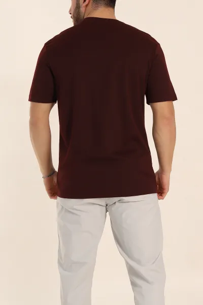 Bordo Regular Fit Nakış Logo Detaylı Basic Erkek Tişört 338453