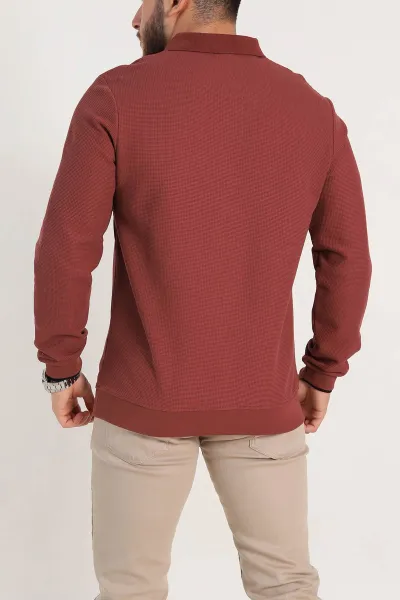 Bordo Regular Fit Pike Dokulu Polo Yaka Sweatshirt 305443