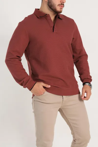 Bordo Regular Fit Pike Dokulu Polo Yaka Sweatshirt 305443