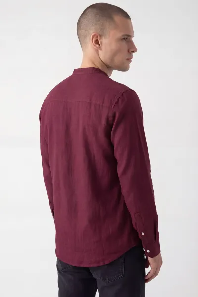 Bordo Relaxed Fit Hakim Yaka Uzun Kollu Erkek Gömlek 445644