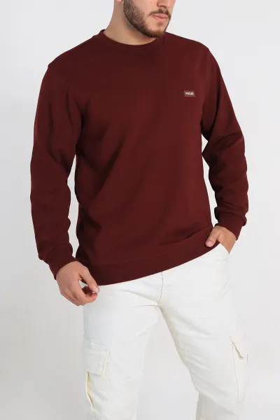 Bordo Relaxed Fit İki İp Şardonlu Yazı Detay Likralı Erkek Sweatshirt 311197