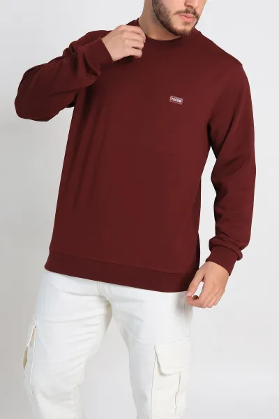 Bordo Relaxed Fit İki İp Şardonlu Yazı Detay Likralı Erkek Sweatshirt 311197