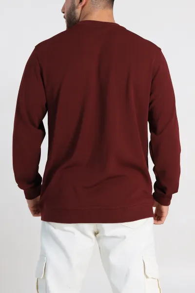 Bordo Relaxed Fit İki İp Şardonlu Yazı Detay Likralı Erkek Sweatshirt 311197