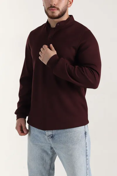 Bordo Relaxed Fit Oysho Kumaş Hakim Yaka Erkek Sweatshirt 399608