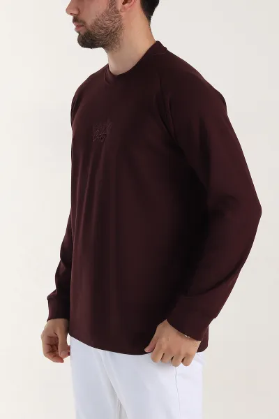 Bordo Relaxed Fit Oysho Kumaş Nakış Detaylı Erkek Sweatshirt 399467