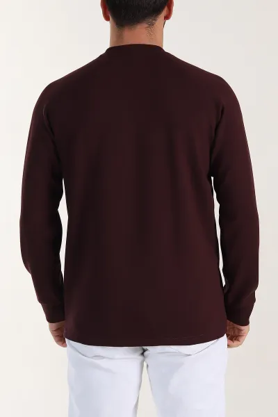 Bordo Relaxed Fit Oysho Kumaş Nakış Detaylı Erkek Sweatshirt 399467