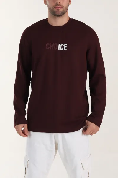 Bordo Relaxed Fit Oysho Kumaş Nakışlı Yazı Detay Erkek Sweatshirt 399388