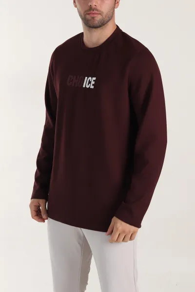 Bordo Relaxed Fit Oysho Kumaş Nakışlı Yazı Detay Erkek Sweatshirt 399388