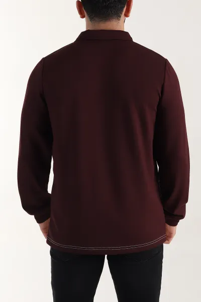 Bordo Relaxed Fit Oysho Kumaş Üç Renkli Polo Yaka Sweatshirt 399541