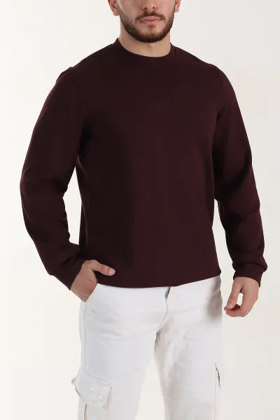 Bordo Relaxed Fit Oysho Kumaş Yazı Detaylı Erkek Sweatshirt 399462