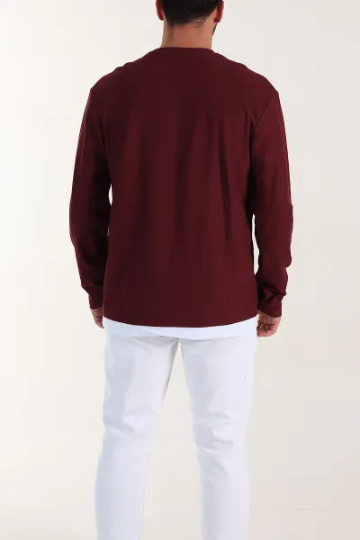 Bordo Relaxed Fit Pike Dokulu Basic Erkek Sweatshirt 398894
