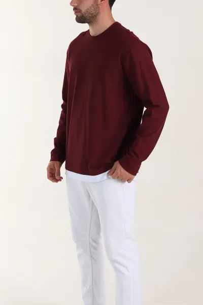 Bordo Relaxed Fit Pike Dokulu Basic Erkek Sweatshirt 398894