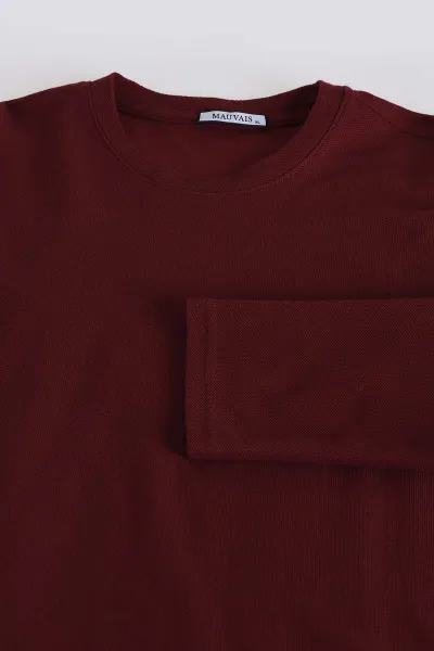Bordo Relaxed Fit Pike Dokulu Basic Erkek Sweatshirt 398894