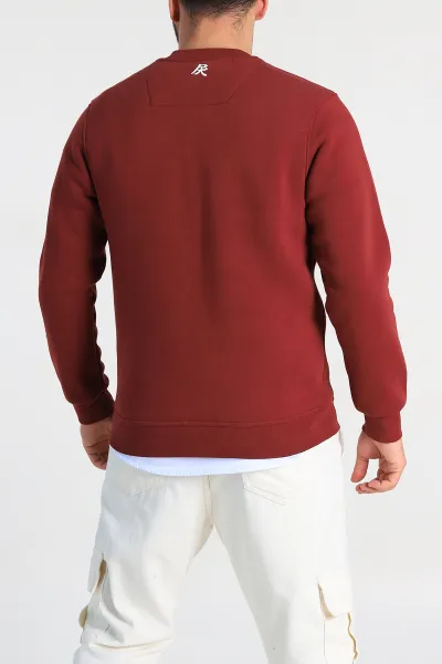 Bordo Relaxed Fit Üç İp Şardonlu Kabartma Detaylı Erkek Sweatshirt 309877