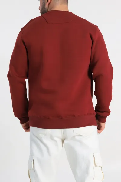 Bordo Relaxed Fit Üç İp Şardonlu Kabartma Yazı Detay Erkek Sweatshirt 310404