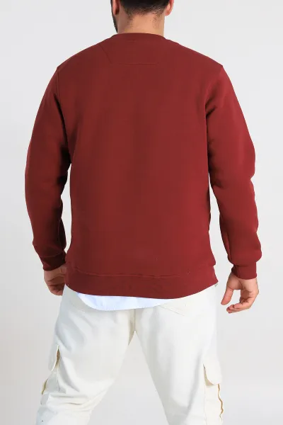 Bordo Relaxed Fit Üç İp Şardonlu Yazı Detaylı Erkek Sweatshirt 310485