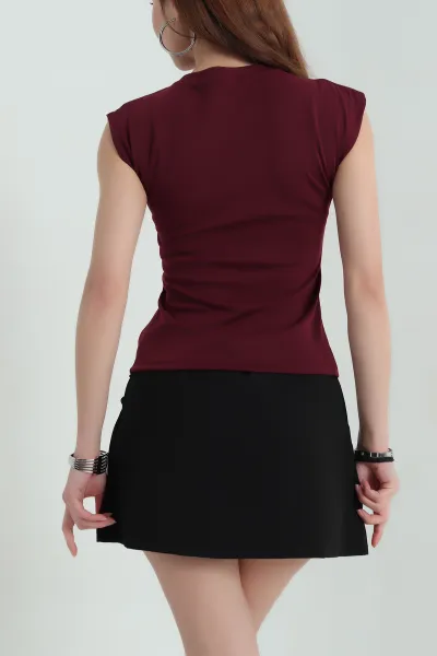 Bordo Ribana Kolsuz Kadın Bluz 347789