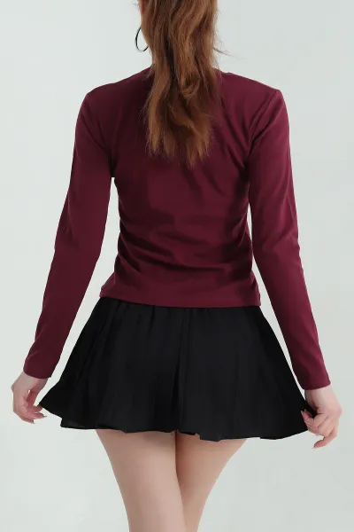 Bordo Ribana Likralı Uzun Kol Kadın Bluz 354473