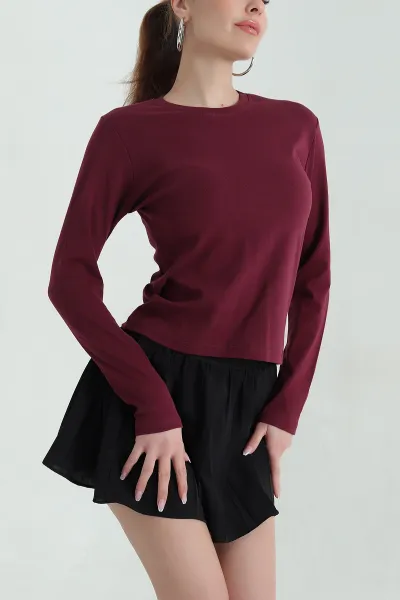 Bordo Ribana Likralı Uzun Kol Kadın Bluz 354473