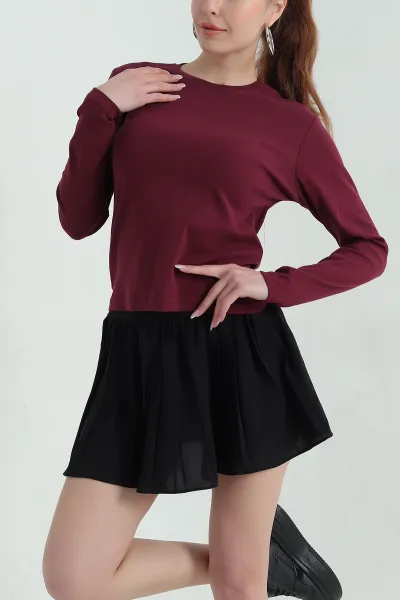 Bordo Ribana Likralı Uzun Kol Kadın Bluz 354473