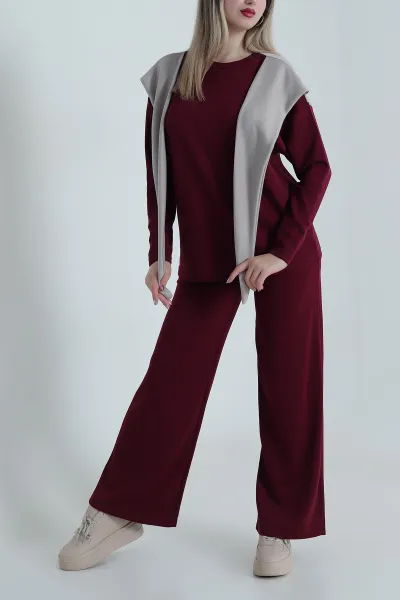 Bordo Şallı Modal Kadın İkili Takım 487827