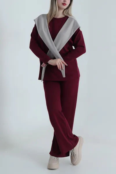 Bordo Şallı Modal Kadın İkili Takım 487827