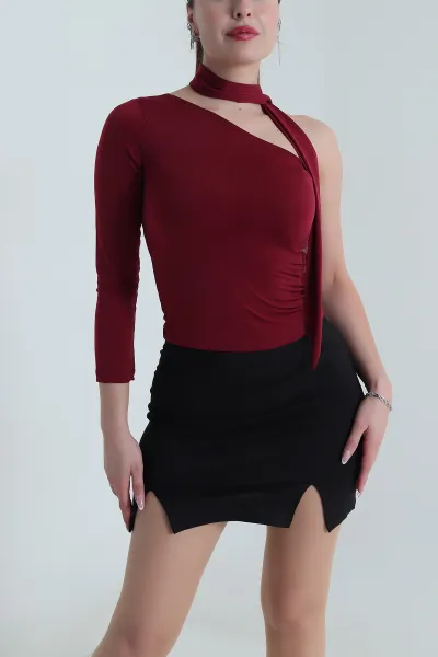 Bordo Sandy Fularlı Kadın Bluz 488849