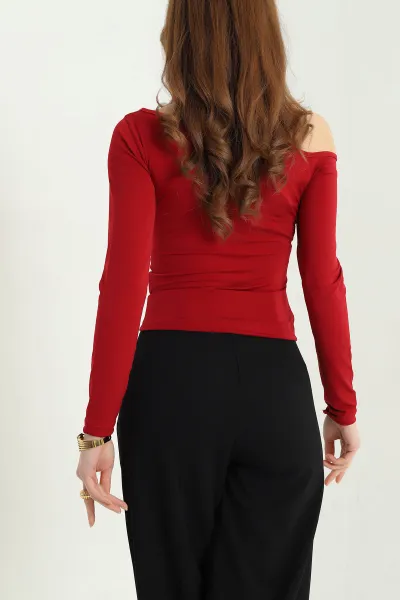 Bordo Sandy Kumaş Damla Detay Bluz 337991