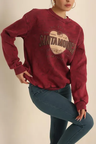 Bordo Şardonlu Batik Bayan Sweat 239711
