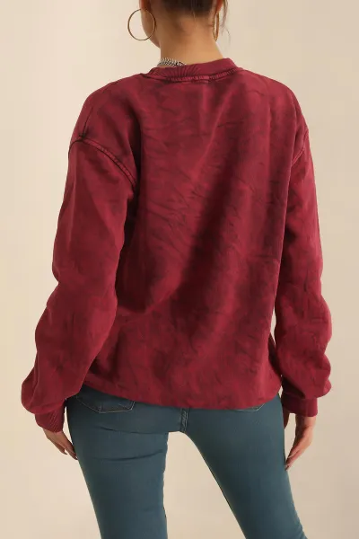 Bordo Şardonlu Batik Bayan Sweat 239711