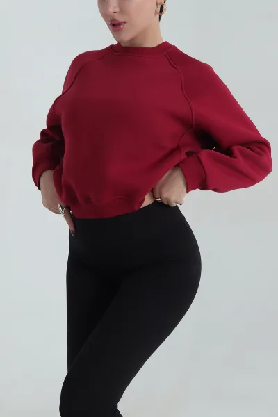Bordo Şardonlu Kadın Fermuarsız Sweat 412250
