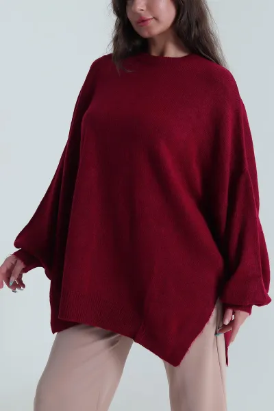 Bordo Şardonlu Kadın Salaş Triko 484787