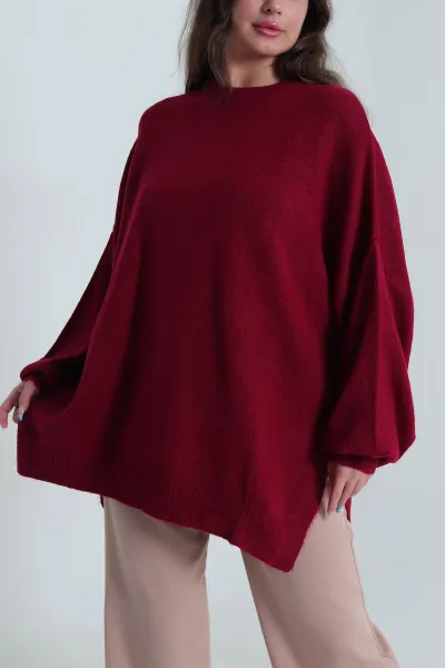 Bordo Şardonlu Kadın Salaş Triko 484787