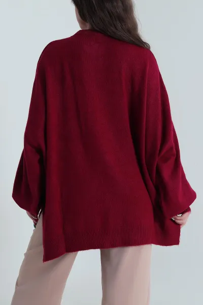 Bordo Şardonlu Kadın Salaş Triko 484787