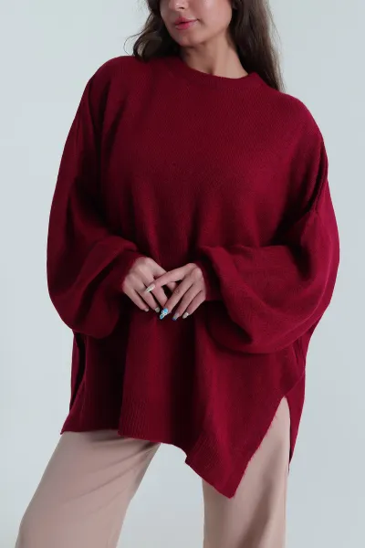 Bordo Şardonlu Kadın Salaş Triko 484787