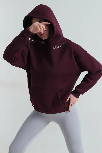 Bordo Şardonlu Nakışlı Kadın Sweat 417931
